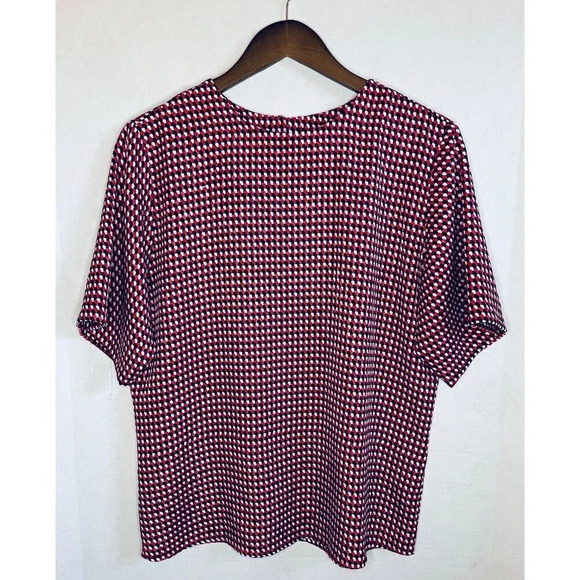 Unbranded Tops - Vintage 80s Size 10 Short Sleeve Red and Black Patterned Blouse